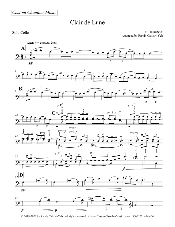 Debussy Clair de Lune (solo cello) (arr. Randy Calistri-Yeh)