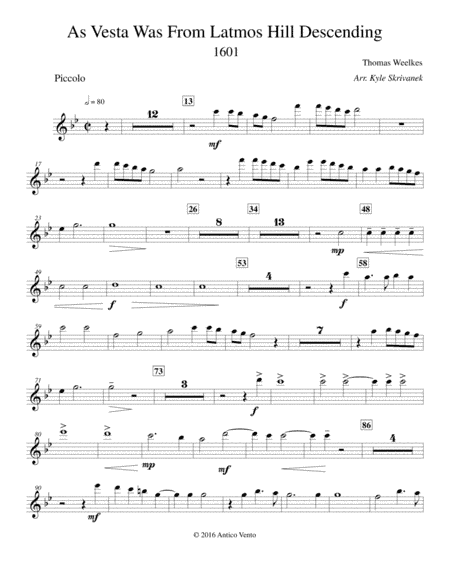 As Vesta Was From Latmos Hill Descending (arr. Kyle Skrivanek)