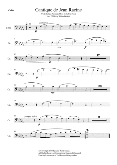 Cantique de Jean Racine - Cello Part (arr. Wilian Dolfini)