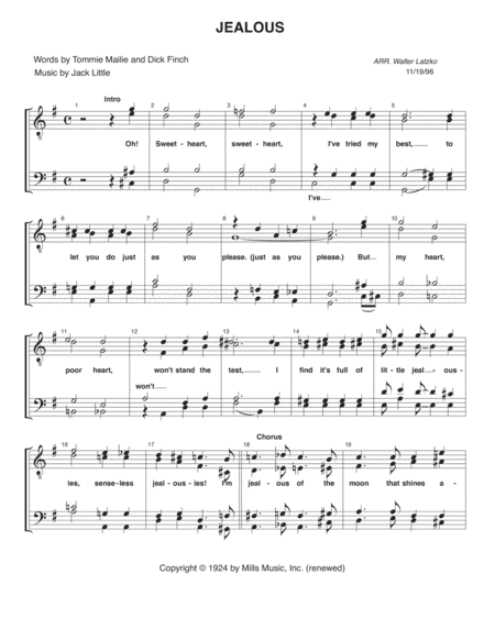 JEALOUS (arr. Walter Latzko)