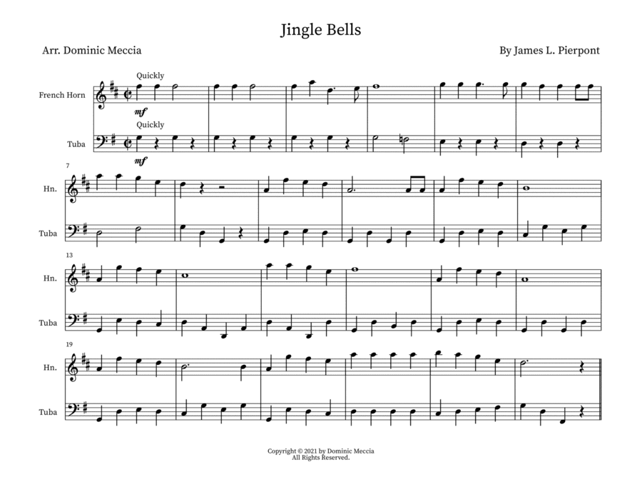 Jingle Bells- French Horn and Tuba Duet (arr. Dominic Meccia)