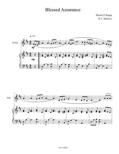 Blessed Assurance (Violin Solo with Piano Accompaniment) (arr. B. C. Dockery)