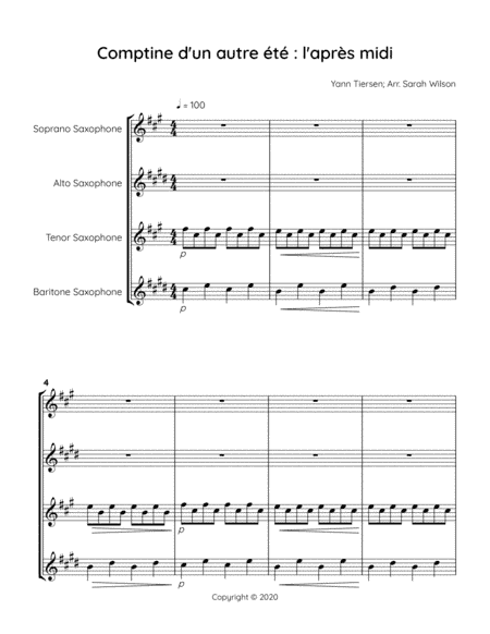 Comptine D'un Autre Été: L'après-midi (arr. Sarah Wilson)