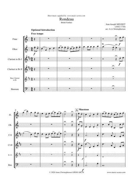 Rondeau - Bridal Fanfare - Flute, Oboe, 2 Clarinets, Bass Clarinet and Bassoon (arr. Anne L Christopherson GRSM ARCM)