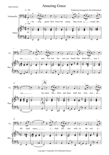 Amazing Grace for Cello and Piano (arr. David Burndrett)