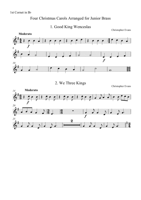 Four Christmas Carols Arranged for Junior Brass Ensemble - 1st Cornet Part (Bb) (arr. Christopher Evans)