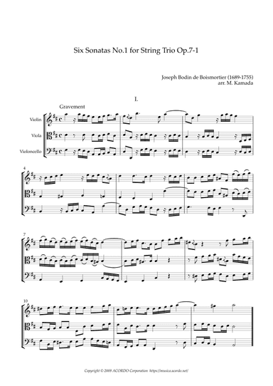 Six Sonatas No.1 for String Trio, Op.7-1 (arr. Kamada, Mikio)