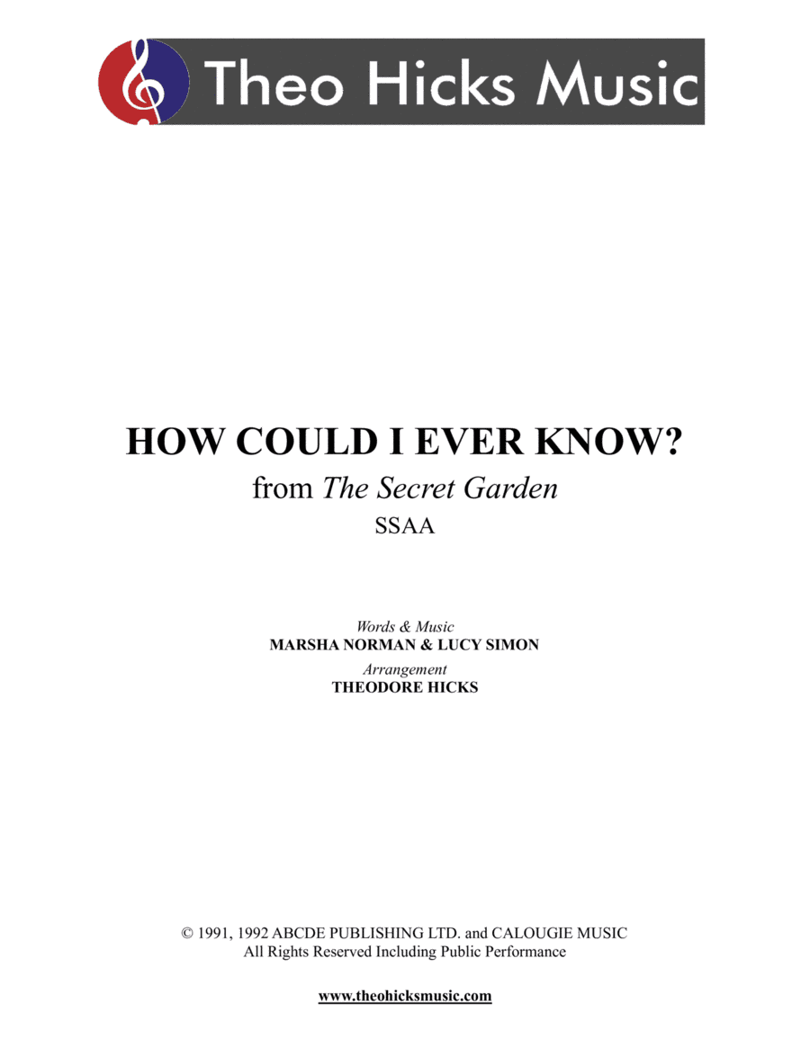 How Could I Ever Know? (arr. Theodore Hicks)