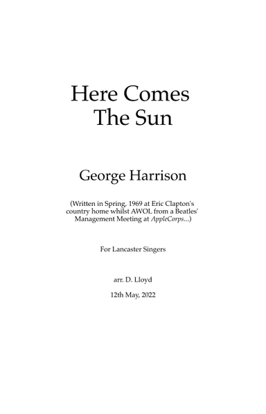 Here Comes The Sun (arr. Duncan Lloyd)