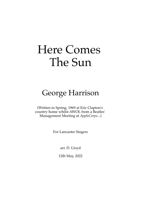 Here Comes The Sun (arr. Duncan Lloyd)