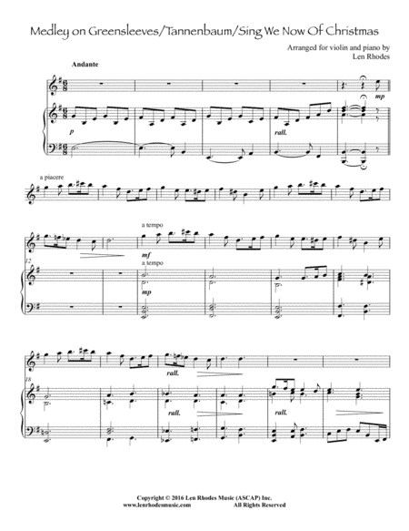 Tannenbaum - Greensleeves - Sing We Now of Christmas - a medley for Violin and Piano (arr. Len Rhodes)