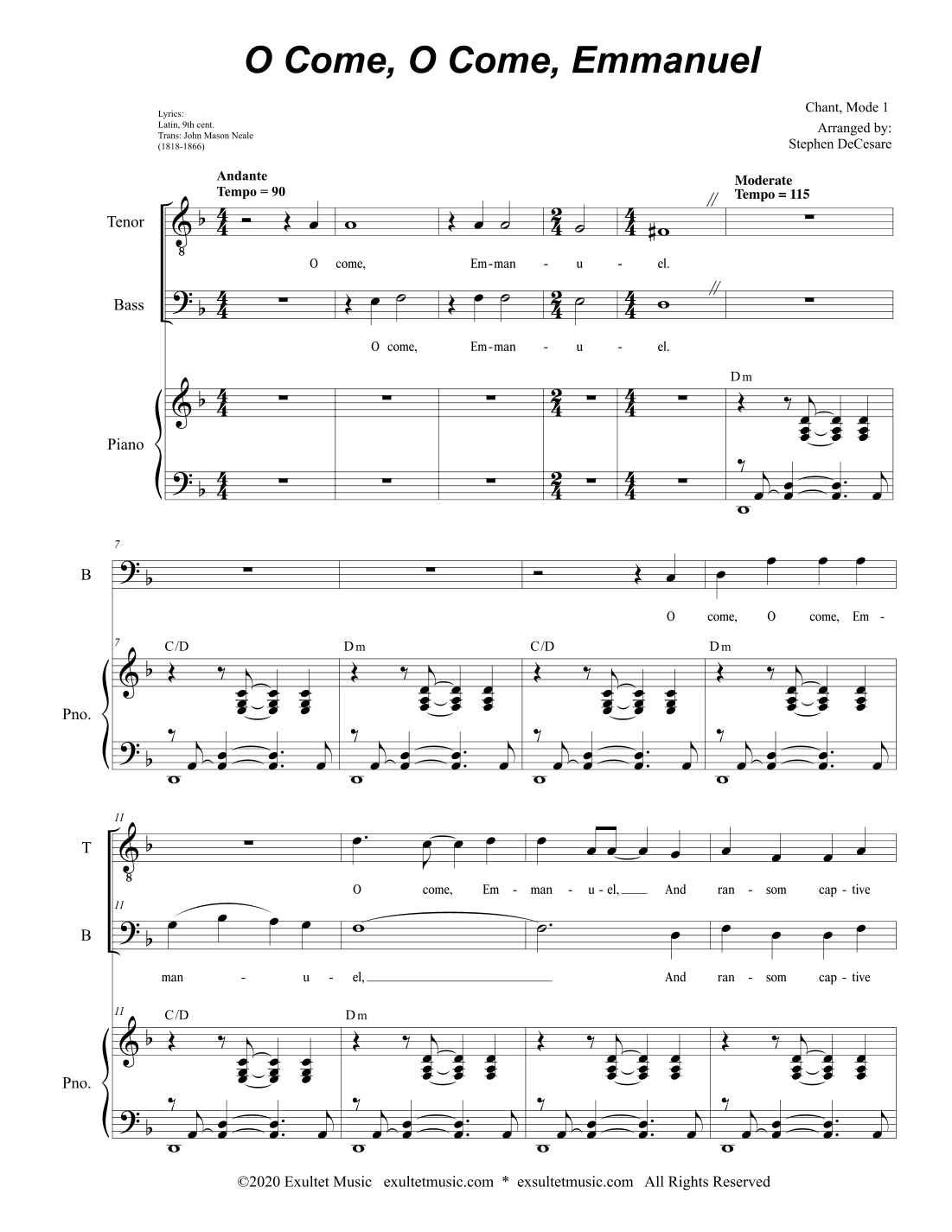 O Come, O Come, Emmanuel (2-part choir - (TB) (arr. Stephen DeCesare)