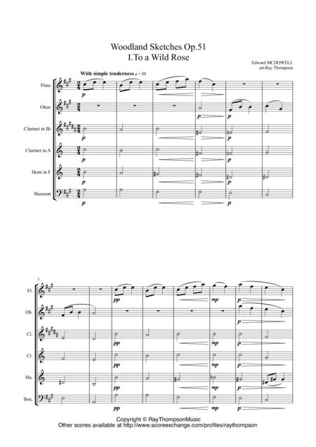 MacDowell: 3 Woodland Sketches Op.51 (includes No.1 "To a Wild Rose") and Nos. 3 & 4  - wind quintet (arr. Ray Thompson)