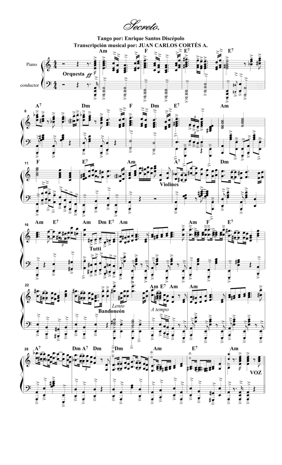 Secreto. Tango por: Enrique Santos Discépolo (arr. Juan Carlos Cortés A.)