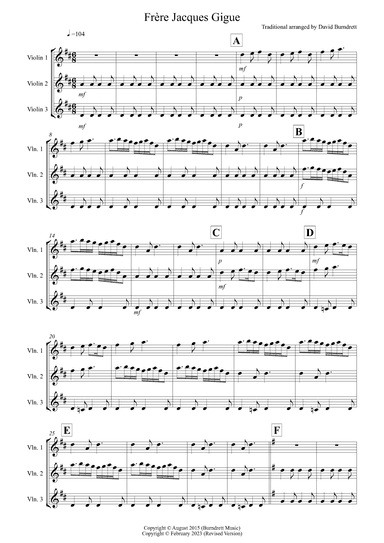 Frère Jacques Gigue for Violin Trio (arr. David Burndrett)
