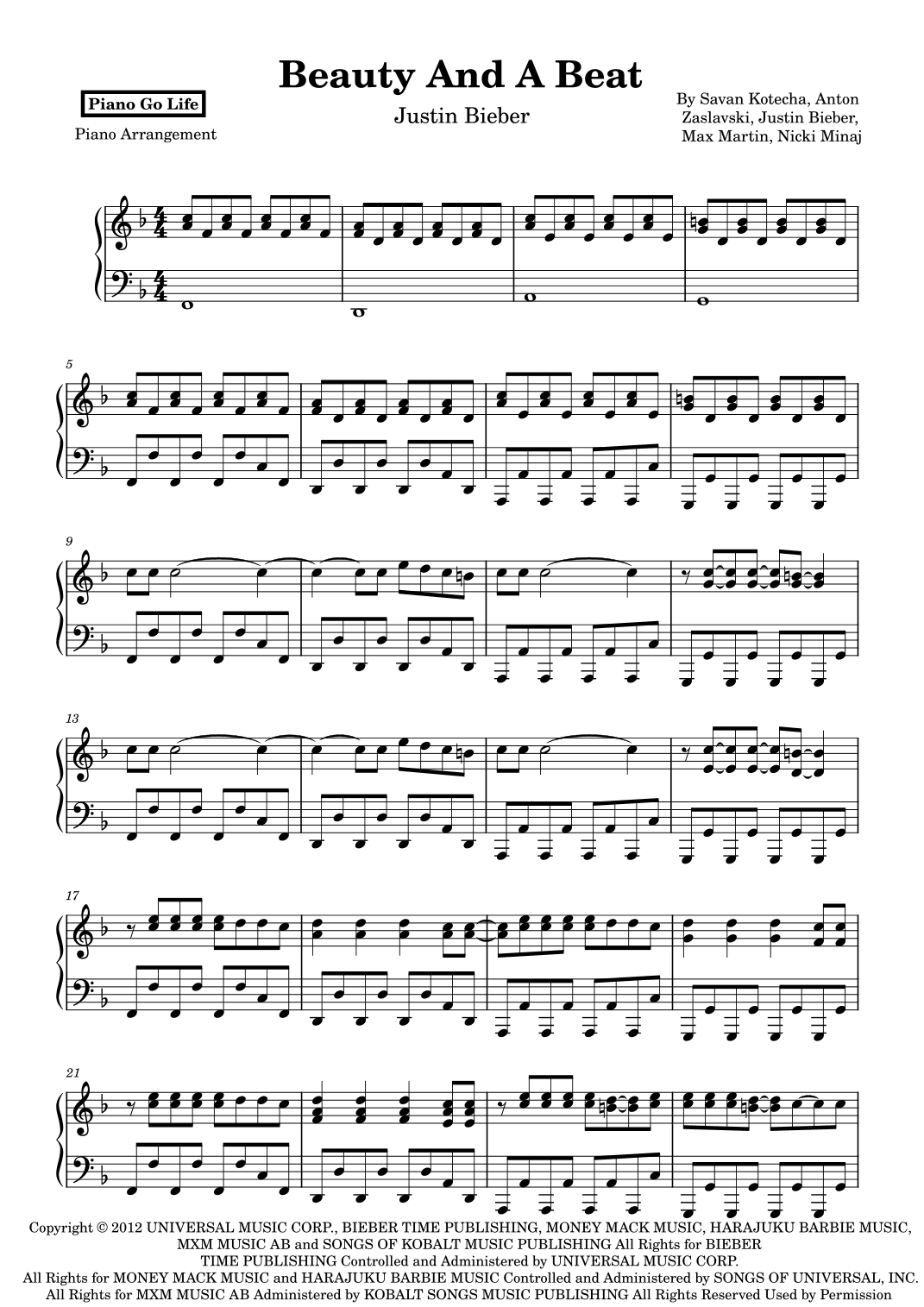 Beauty And A Beat (arr. Piano Go Life)