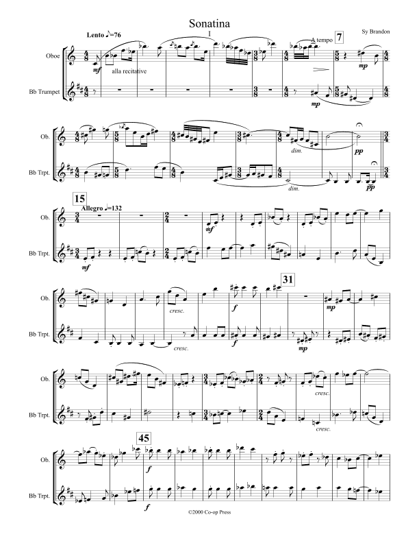 Sonatina for Oboe and Trumpet or Clarinet