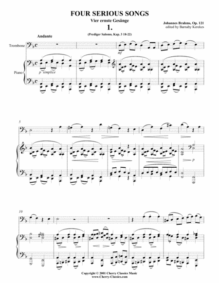 Four Serious Songs for Trombone or Bass Trombone & Piano (arr. Kerekes, Barnaby)