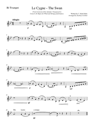 The Swan - Le Cygne (arr. Zachary Corbett)