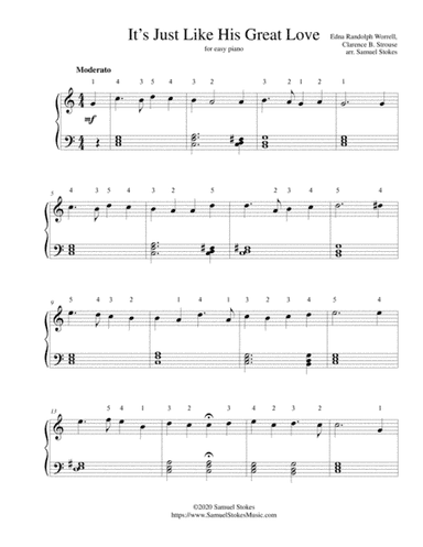 It's Just Like His Great Love - for easy piano (arr. Samuel Stokes)
