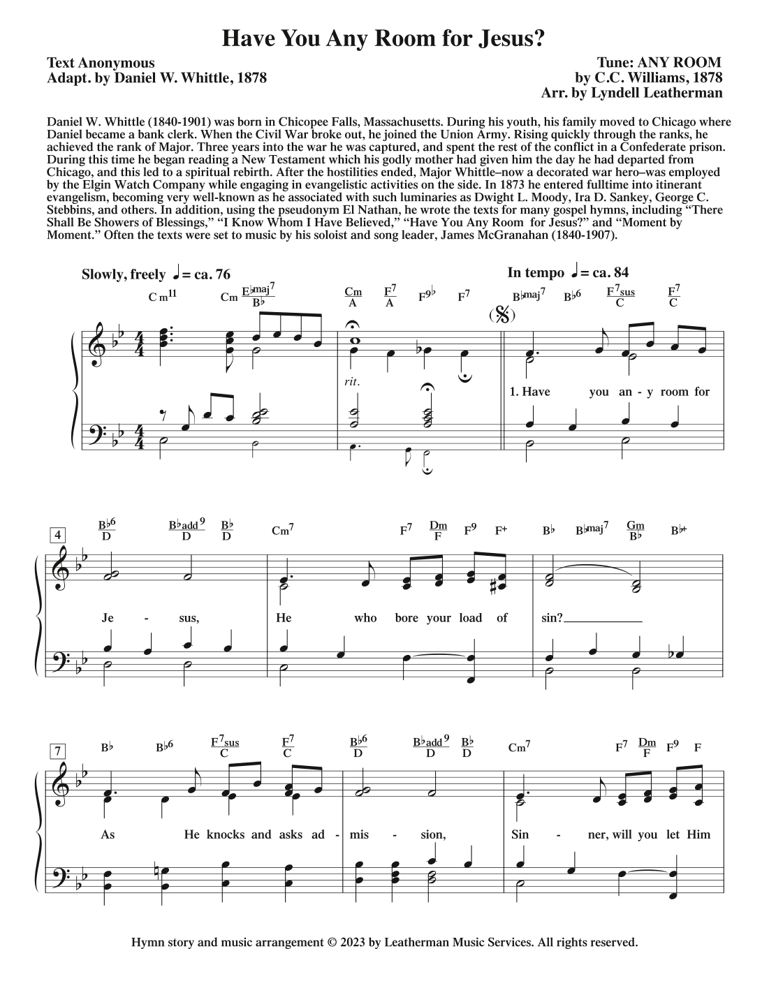Have You Any Room for Jesus? (arr. Lyndell Leatherman)