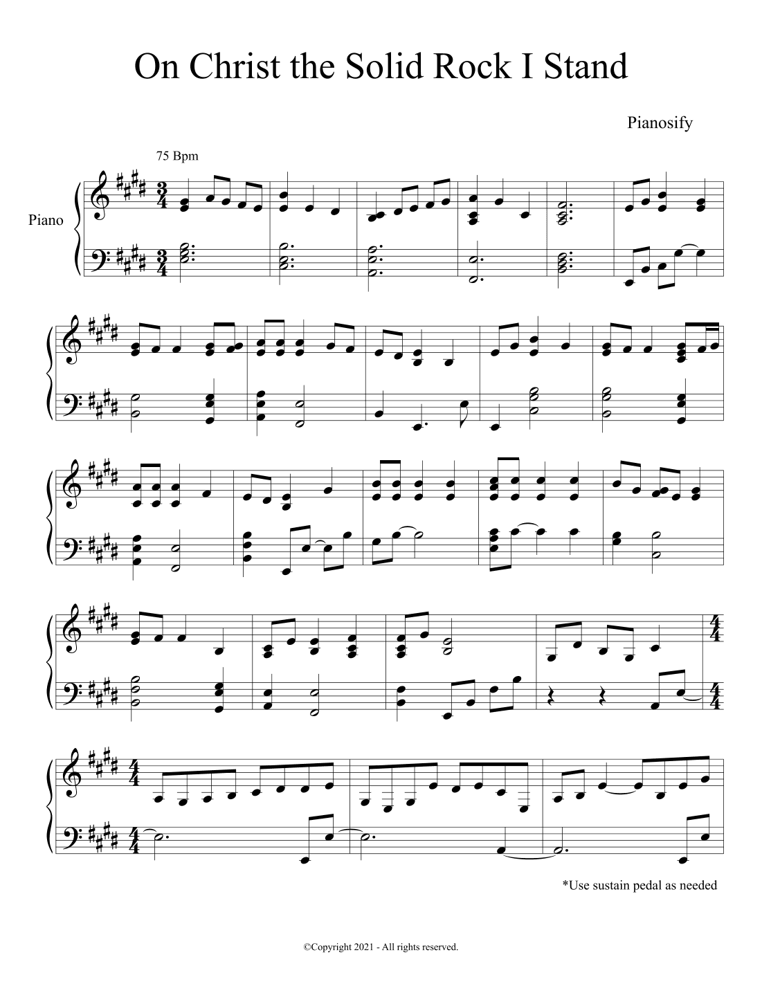PIANO - On Christ the Solid Rock I Stand (Piano Hymns Sheet Music PDF)