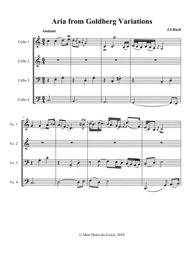 Aria from the Goldberg Variations: for cello quartet (arr. Meri Dolevski)