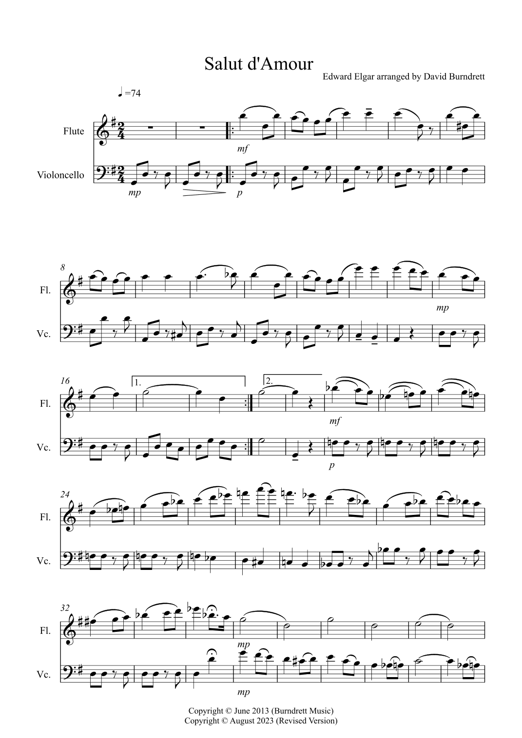 Salut d' Amour for Flute and Cello Duet (arr. David Burndrett)