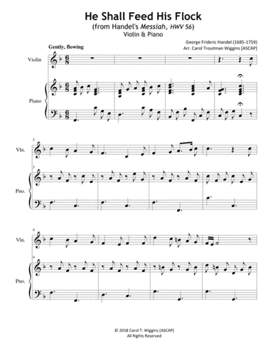 He Shall Feed His Flock (from Handel's Messiah, HWV 56) - Violin & Piano (arr. Carol Troutman Wiggins [ASCAP])