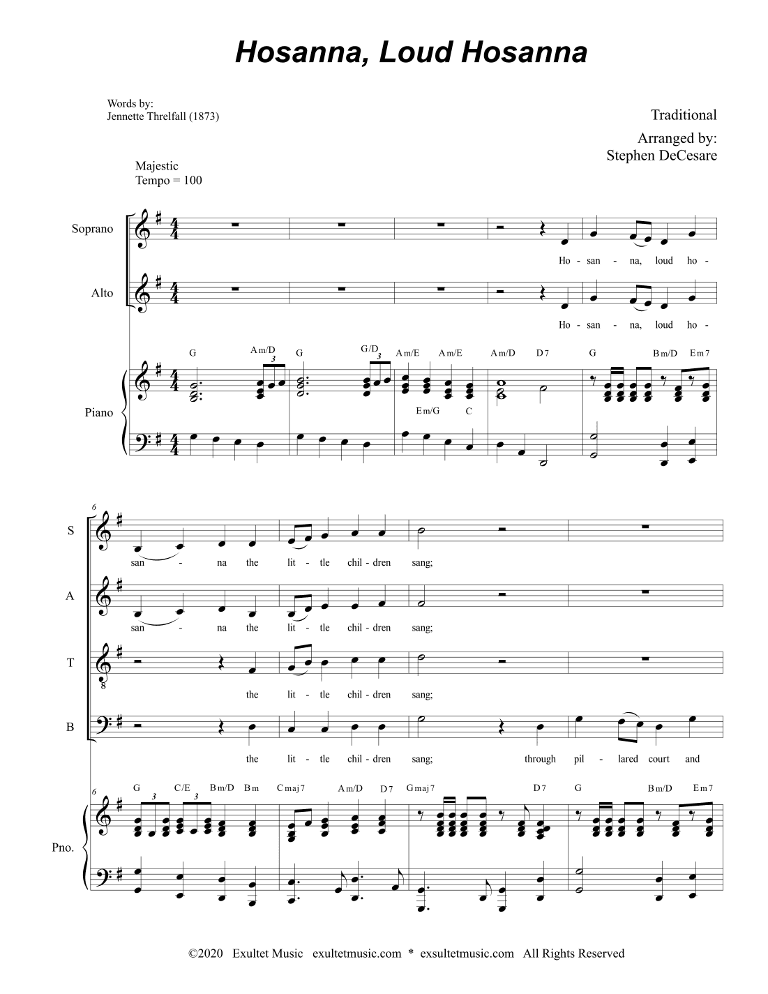 Hosanna, Loud Hosanna (Vocal Quartet (SATB) - Piano accompaniment) (arr. Stephen DeCesare)