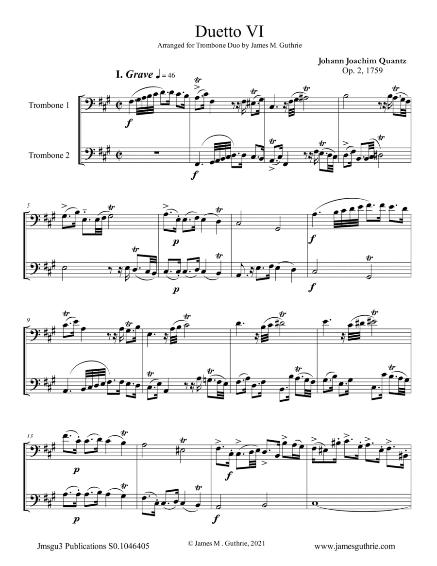 Quantz: Duetto Op. 2 No. 6 For Trombone Duo (arr. James M. Guthrie)