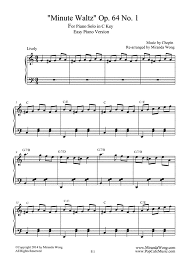 Minute Waltz in C by Chopin - Easy Piano Solo (arr. Miranda Wong)