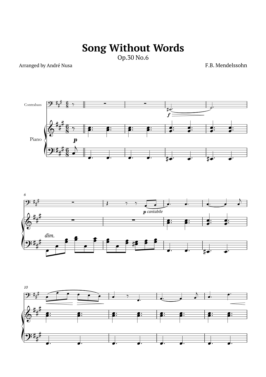 Song Without Words Op.30 No.6 (arr. André Nusa)