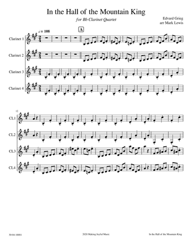 In the Hall of the Mountain King - Bb Clarinet Quartet (arr. Mark R Lewis)