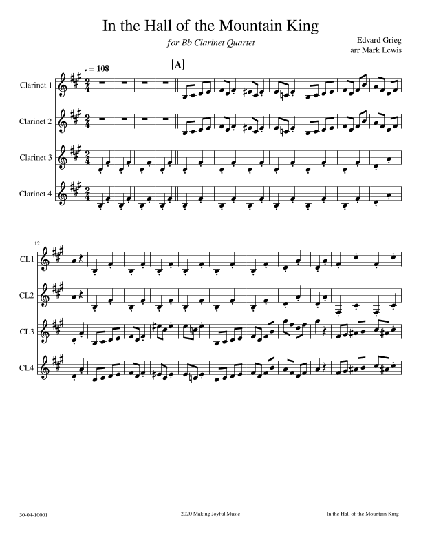 In the Hall of the Mountain King - Bb Clarinet Quartet (arr. Mark R Lewis)