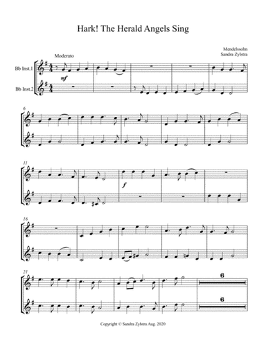 Hark! The Herald Angels Sing (treble Bb instrument duet, parts only) (arr. Sandra Zylstra)