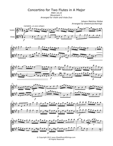Molter, J. - Concertino (Mvt. 1) for Violin and Viola (arr. Linda M. Scott)