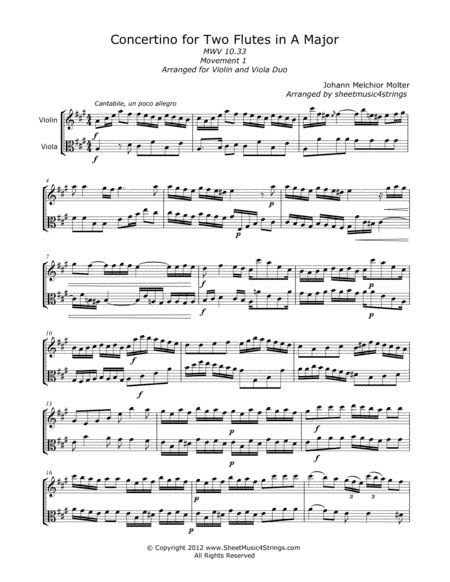 Molter, J. - Concertino (Mvt. 1) for Violin and Viola (arr. Linda M. Scott)