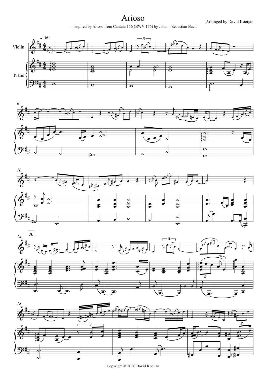 Arioso (violin & piano) (arr. David Kocijan)