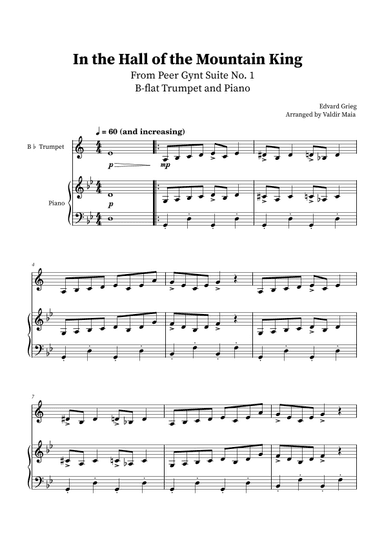 In The Hall Of The Mountain King - B-flat Trumpet and Piano (arr. Valdir Maia)