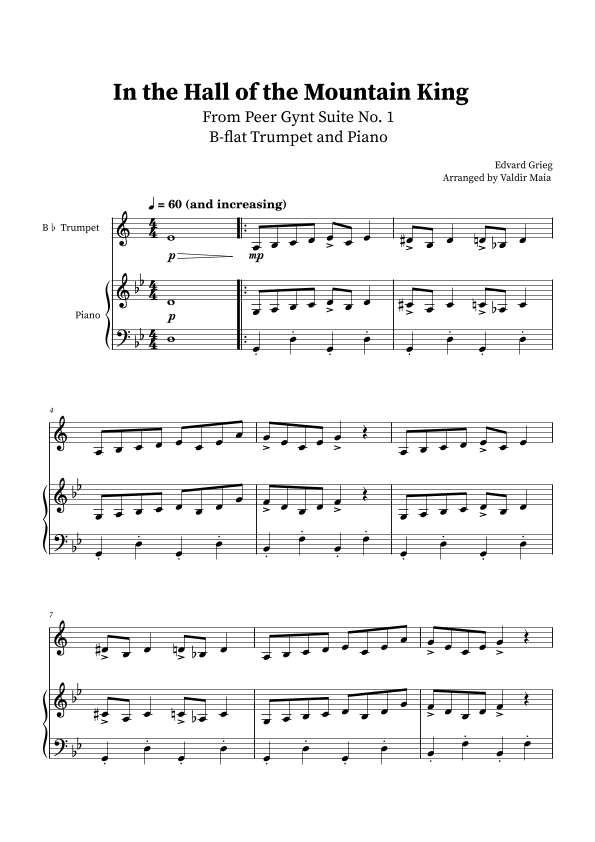 In The Hall Of The Mountain King - B-flat Trumpet and Piano (arr. Valdir Maia)