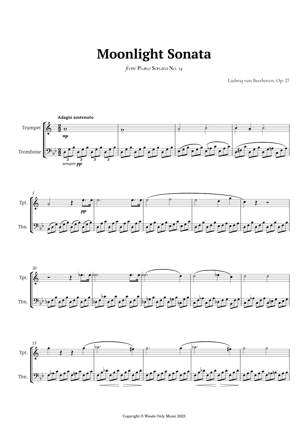 Moonlight Sonata by Beethoven for Trumpet and Trombone Duet (arr. Ander)