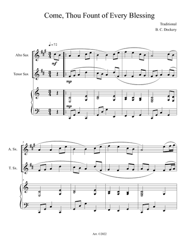 Come, Thou Fount of Every Blessing (Alto and Tenor Sax Duet with Piano Accompaniment) (arr. B. C. Dockery)