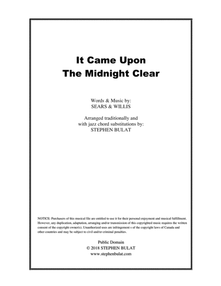 It Came Upon The Midnight Clear - Lead sheet arranged in traditional and jazz style (key of Bb) (arr. Stephen Bulat)