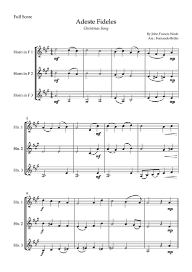 Adeste Fideles (Christmas Song) for Horn in F Trio (arr. Fernando Britto)