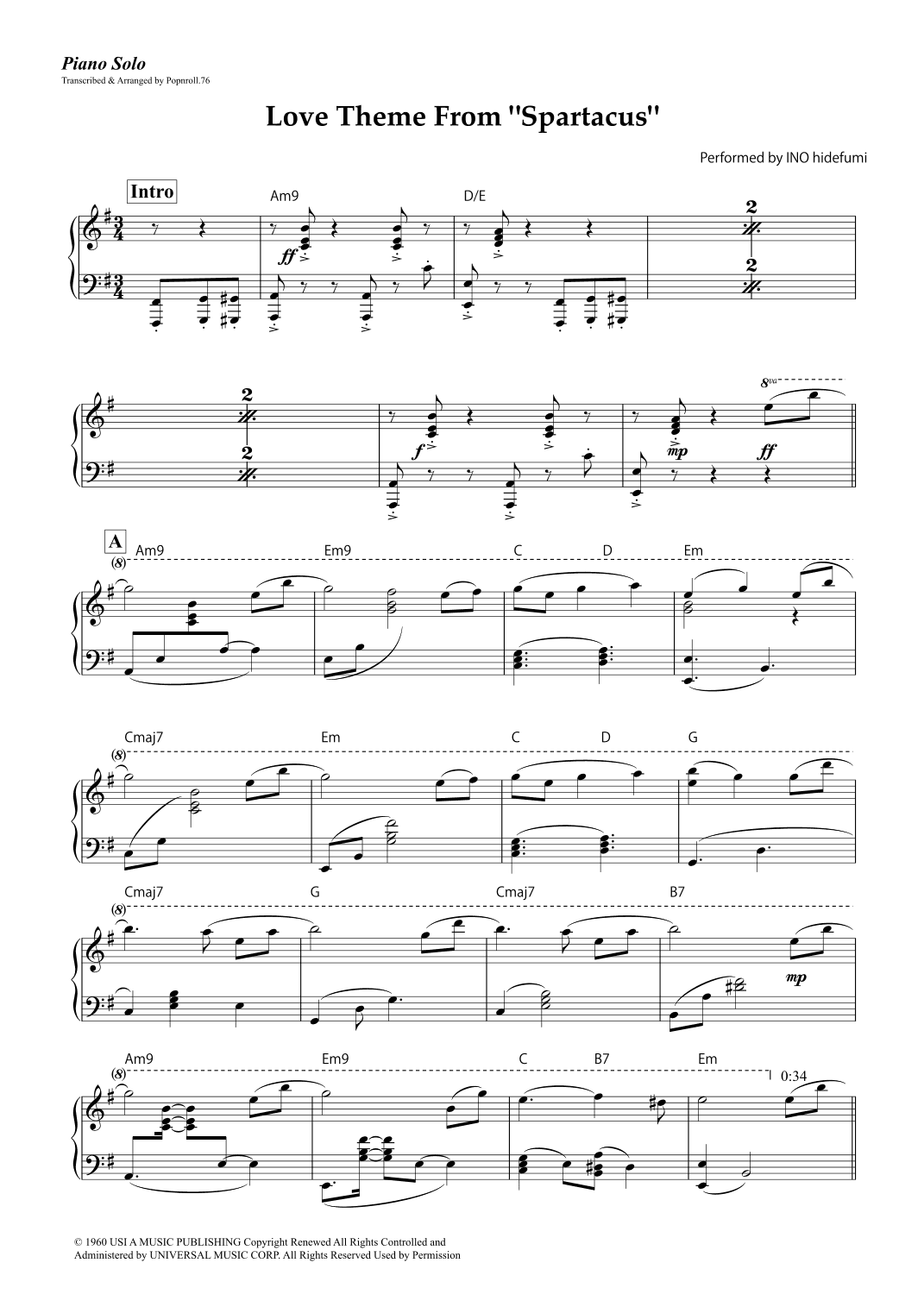 Spartacus - Love Theme (arr. Popnroll 1976)