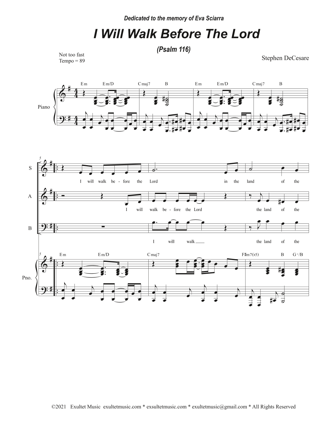 I Will Walk Before The Lord (Psalm 116) (Vocal Trio - (SAB)