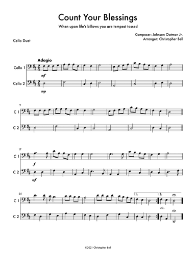 Count Your Blessings - Easy Cello Duet (arr. Christopher Bell)