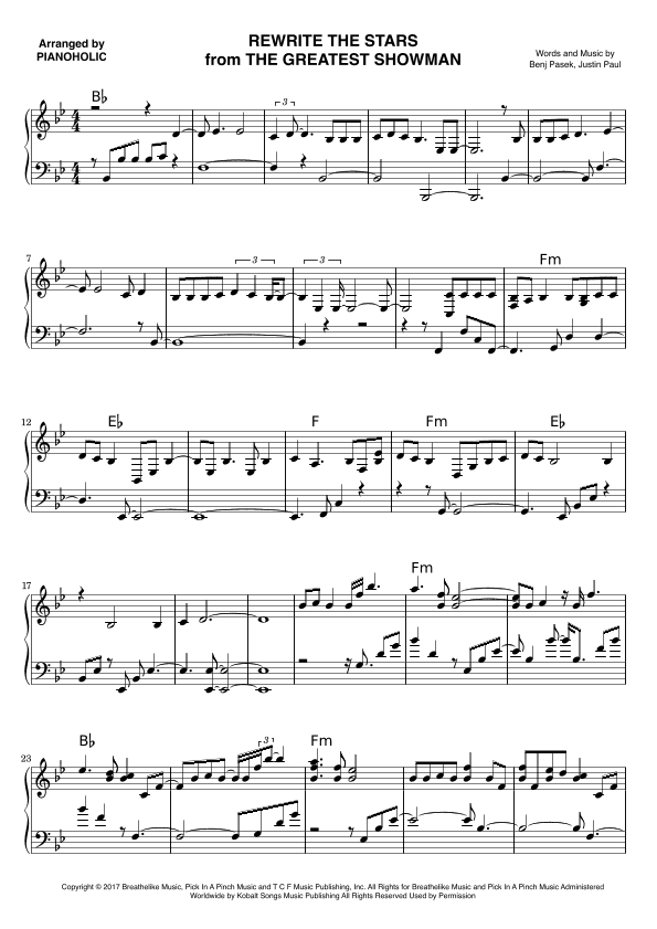 Rewrite The Stars (arr. PIANOHOLIC)