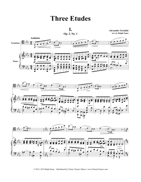 Three Etudes for Trombone and Piano (arr. Sauer, Ralph)